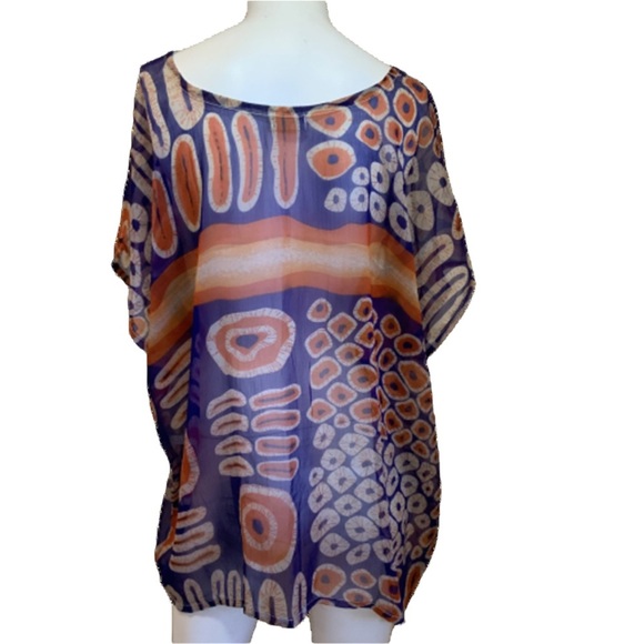 GF Grass-Fields Tunic Top Colorful Boat Neck African Shirt Short Sleeve Size 10 - Picture 2 of 3